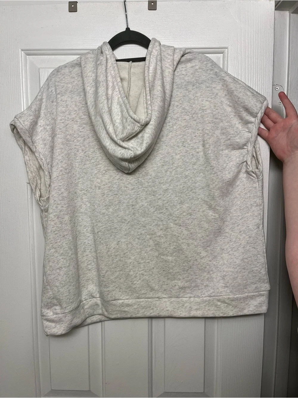 Three Bird Nest Heather Gray Sleeveless Hoodie with Distressed Flag Patch - Picture 3 of 3